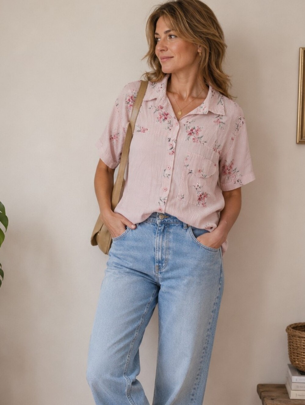 Vintage Floral Plaid Button Up Shirt